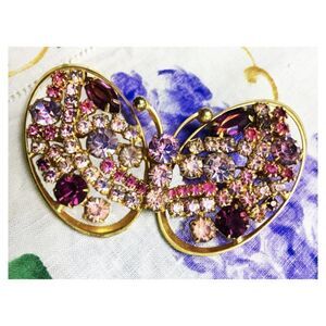 HUGE VINTAGE CRYSTAL BUTTERFLY PIN 3.25" X 2"